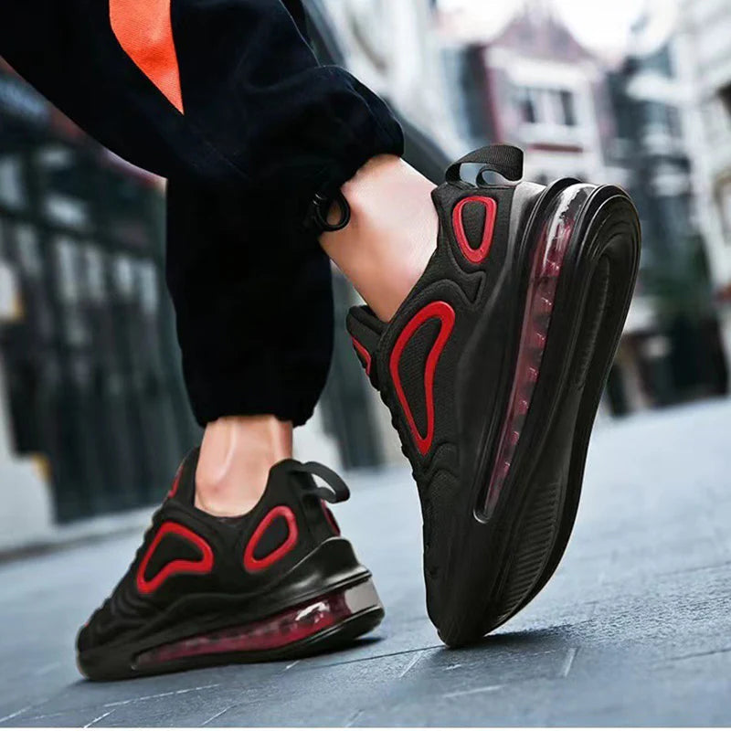 Casual Air Cushion Black Shoes Men Outdoor Breathable Lace-Up Sneakers Running Sports Shoes